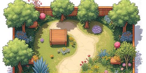 Colorful landscape design sketch with wildflowers and paths